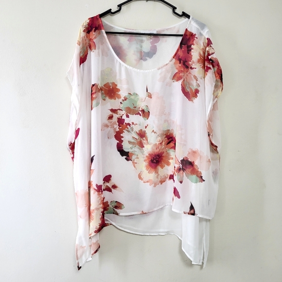 Calvin Klein 3X plus size floral sheer tunic top bohemian office lagenlook - Picture 1 of 9
